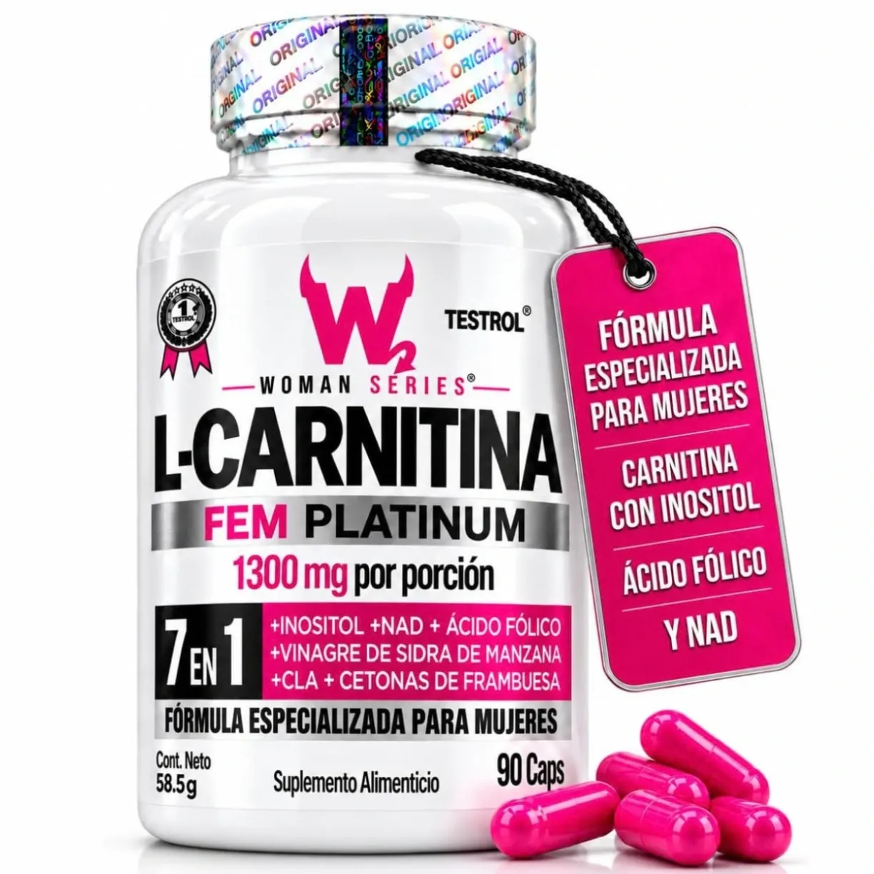 [CARNI-WS90] Carnitina Fem Platinum Woman Series:  L-Carnitina  7 en 1 con Inositol NAD CLA 90 Capsulas